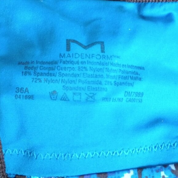 Maidenform Womens Cross-Back Blue Patterned Sports Bra Adjustable Straps Sz 36A - Picture 3 of 3